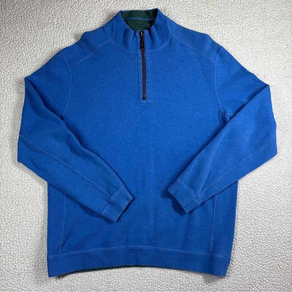 Tommy Bahama Reversible Men’s Large Flipside Marlin 1/4 Zip‎ Blue/Green Pullover